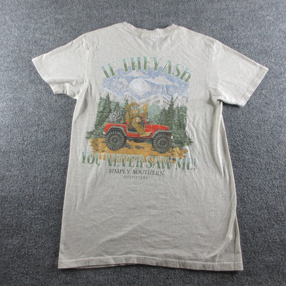 Simply Southern Shirt Womens S Gray Short Sleeve Bigfoot Jeep Camping Tee